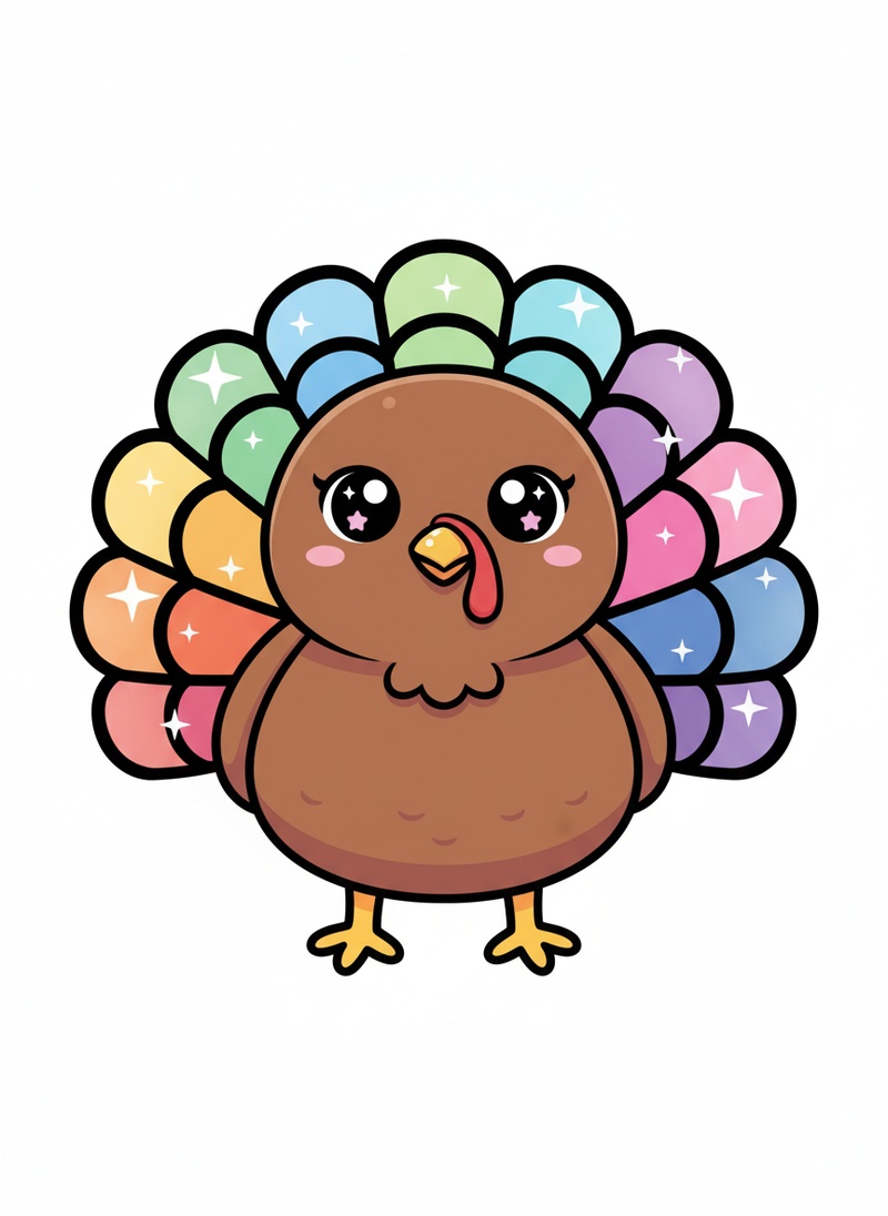 Gobbles the Turkey in Kawaii Cute - Full Colored Illustration