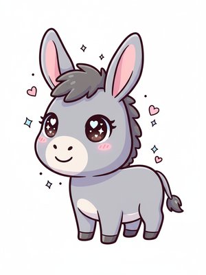 Daisy the Friendly Donkey in Kawaii Cute - Full Colored Illustration