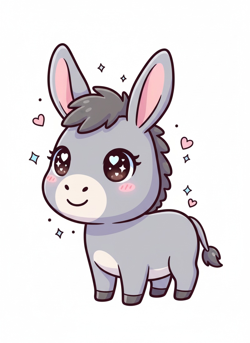 Daisy the Friendly Donkey in Kawaii Cute - Full Colored Illustration