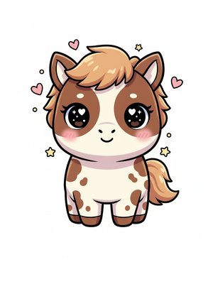 Patches the Spotted Pony in Kawaii Cute - Full Colored Illustration