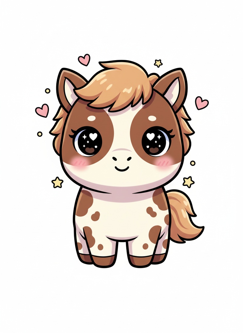 Patches the Spotted Pony in Kawaii Cute - Full Colored Illustration