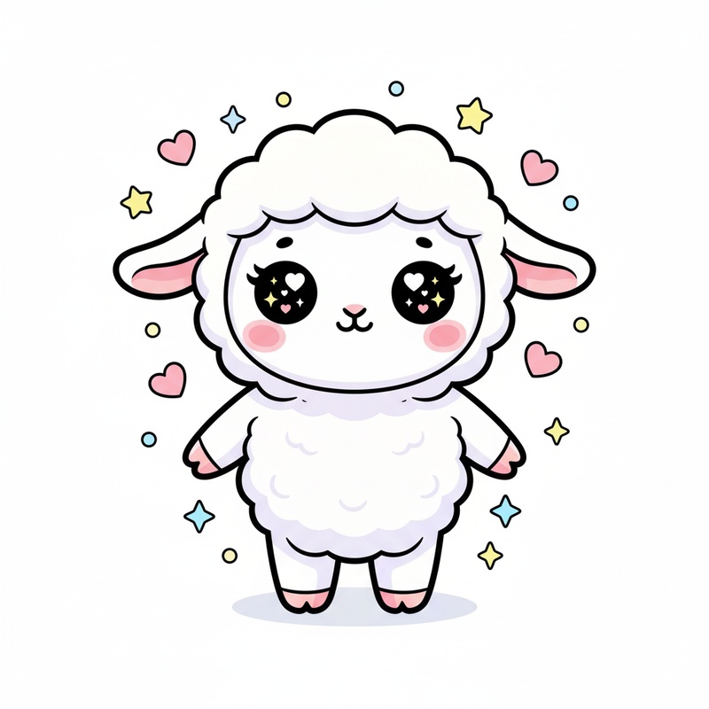 Lambchop the Baby Lamb in Kawaii Cute - Full Colored Illustration