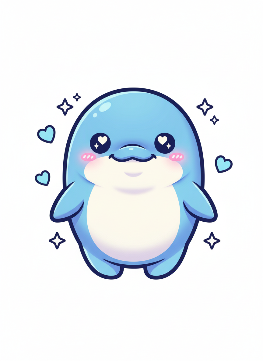 Finn the Friendly Dolphin - Full Colored Illustration