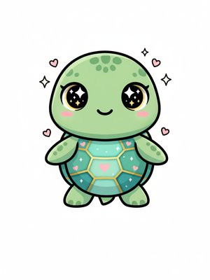 Shelly the Sea Turtle in Kawaii Cute - Full Colored Illustration
