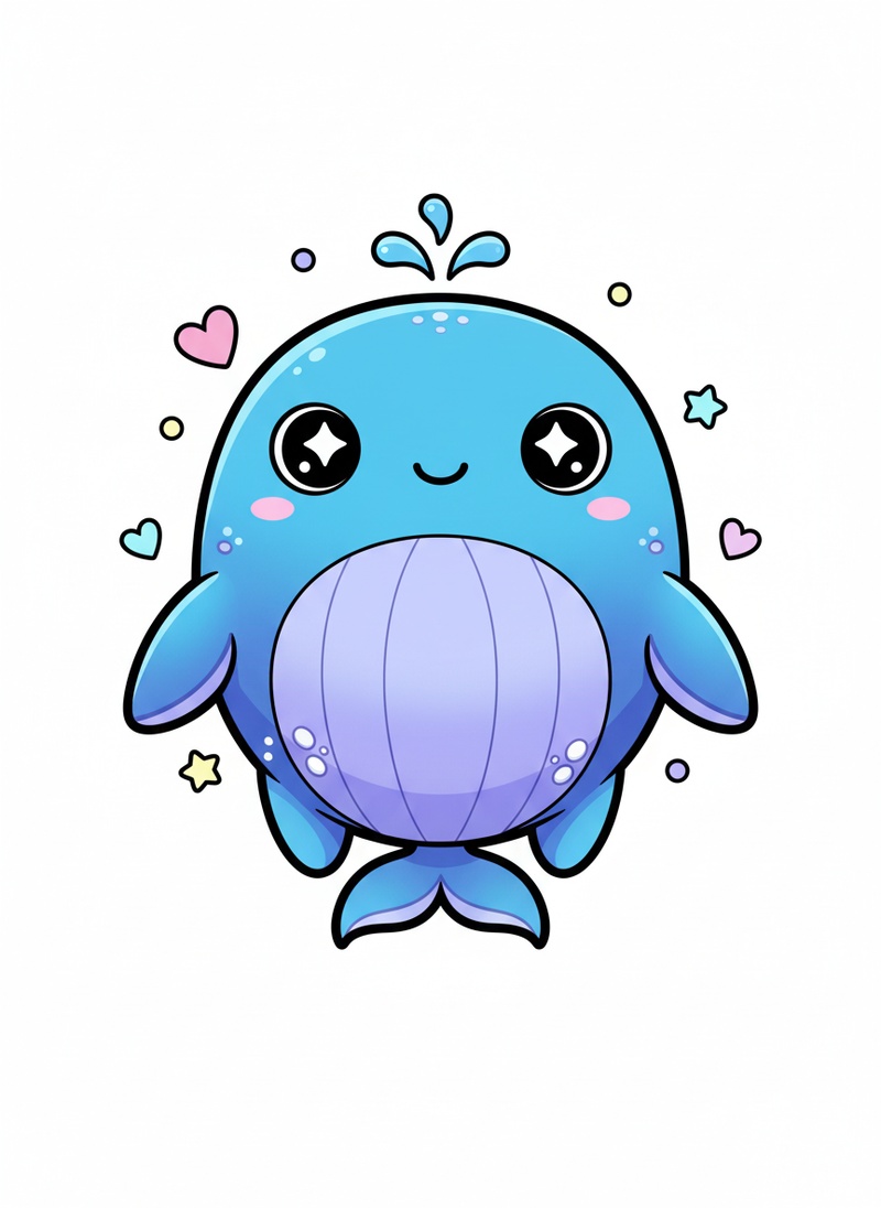Bubbles the Humpback Whale in Kawaii Cute - Full Colored Illustration