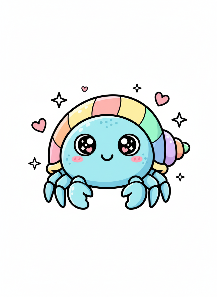 Pinchy the Hermit Crab - Full Colored Illustration