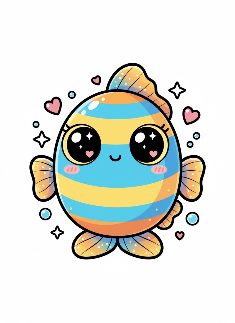 Shimmer the Tropical Fish in Kawaii Cute - Full Colored Illustration