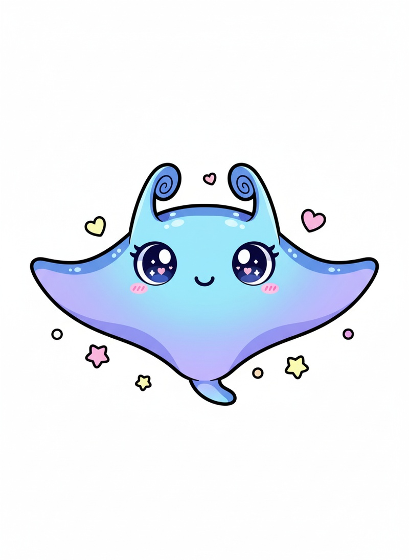 Splash the Manta Ray in Kawaii Cute - Full Colored Illustration