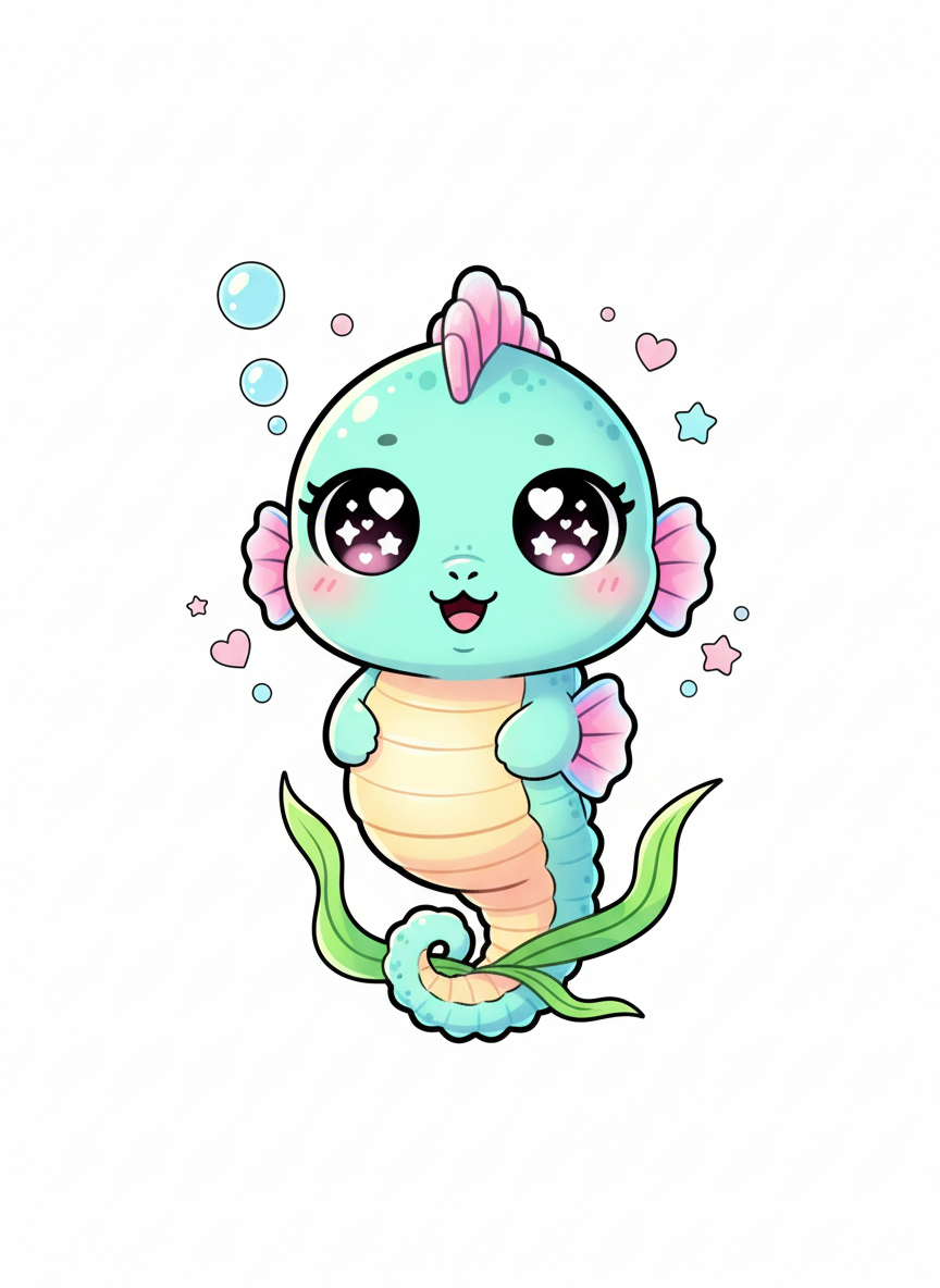 Squirt the Baby Seahorse - Full Colored Illustration