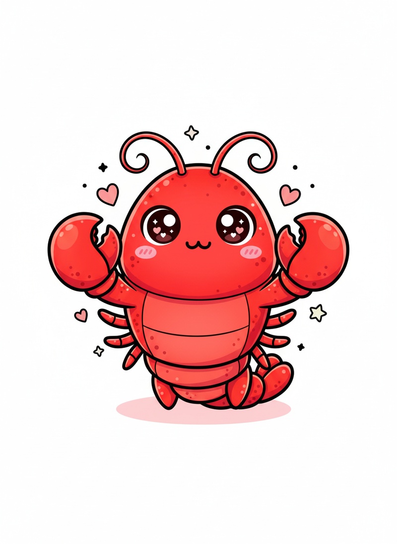 Snappy the Lobster in Kawaii Cute - Full Colored Illustration
