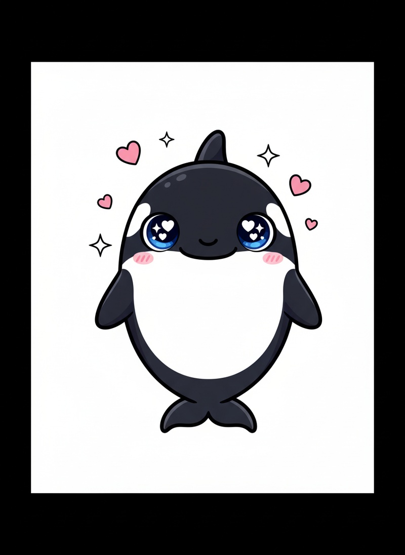 Pearl the Friendly Orca in Kawaii Cute - Full Colored Illustration