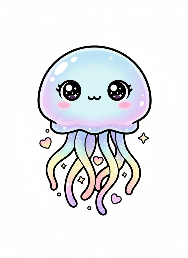 Stinger the Jellyfish in Kawaii Cute - Full Colored Illustration