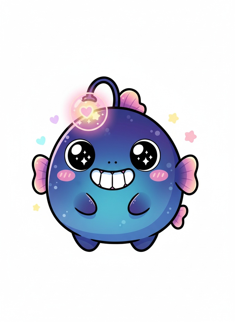 Glimmer the Anglerfish in Kawaii Cute - Full Colored Illustration