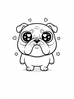 Spike the Tough Bulldog in Kawaii Cute - Black & White Illustration