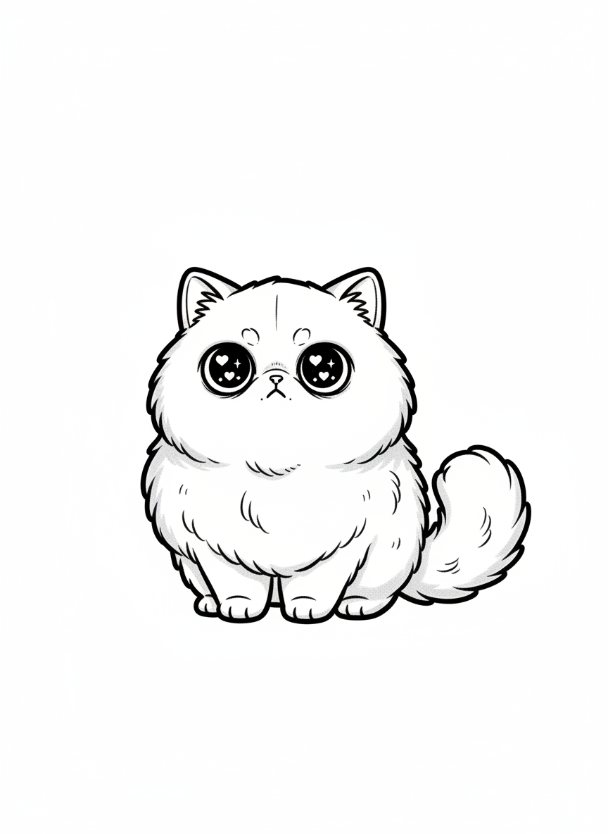 Grumpy the Aloof Persian - Black & White Illustration