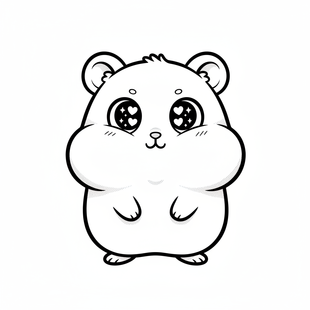 Nibbles the Shy Hamster - Black & White Illustration