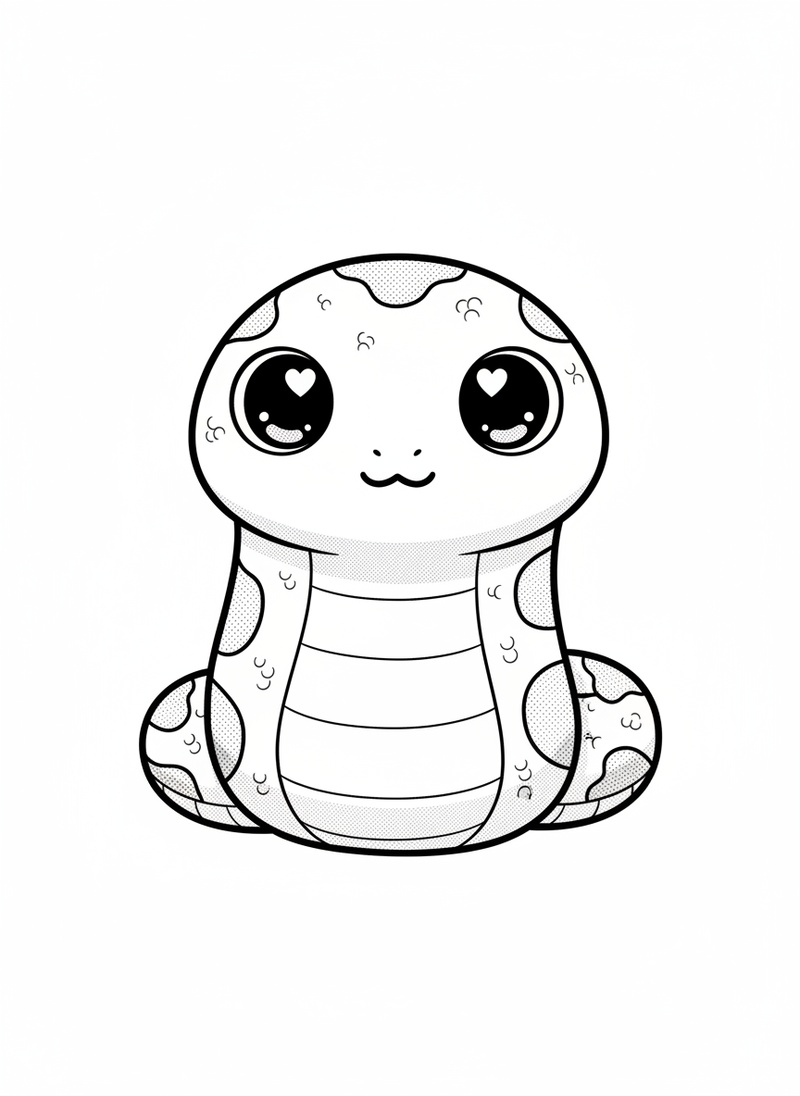 Scales the Ball Python in Kawaii Cute - Black & White Illustration