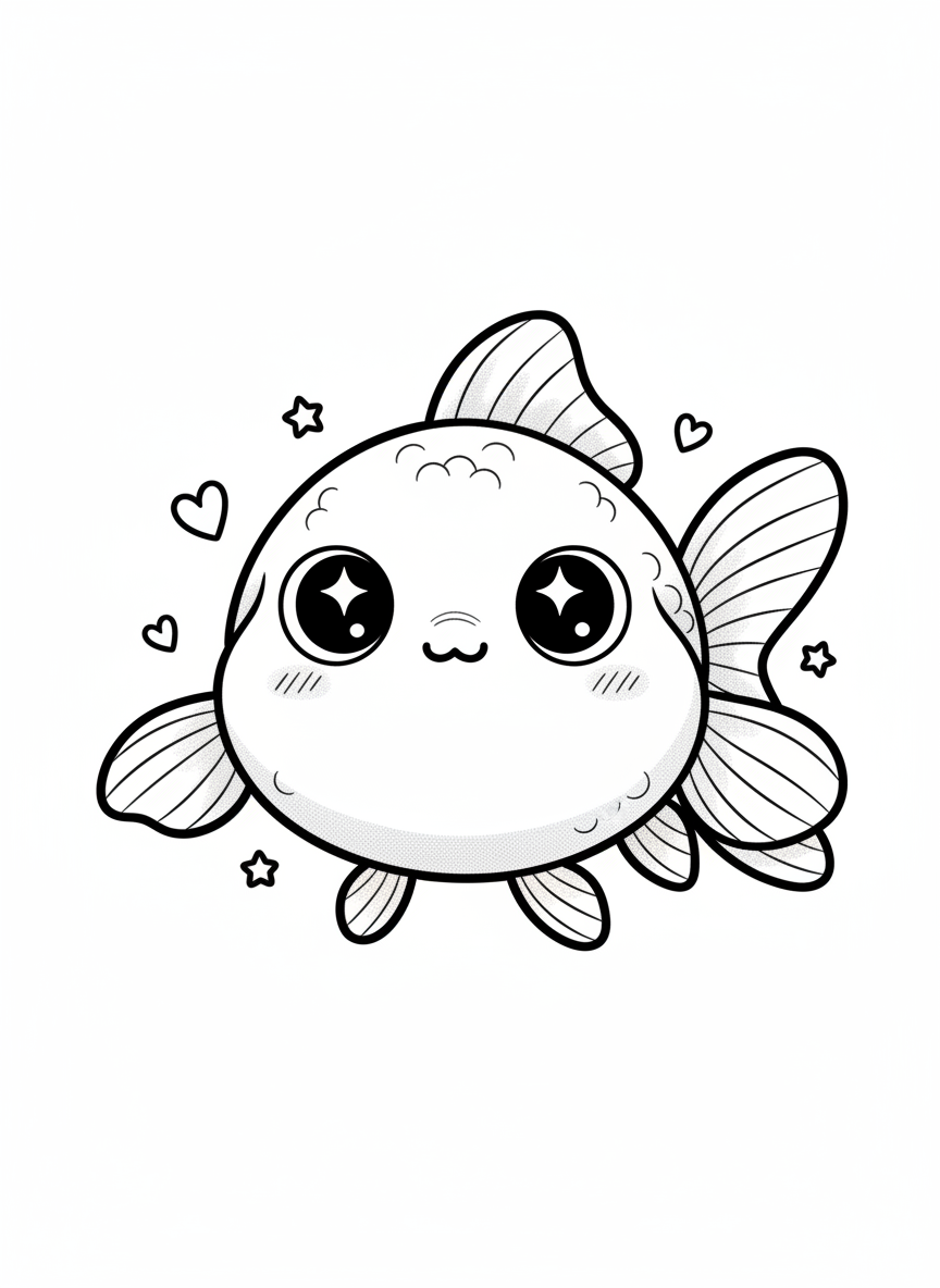 Bubbles the Fancy Goldfish - Black & White Illustration