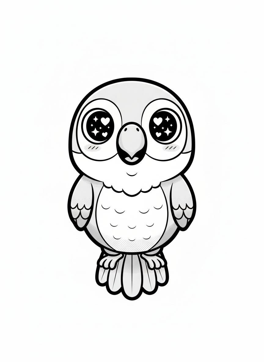 Captain the Chatty Parrot - Black & White Illustration