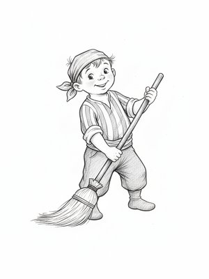 Swabby the Pirate Deckhand in Gentle Pencil - Black & White Illustration