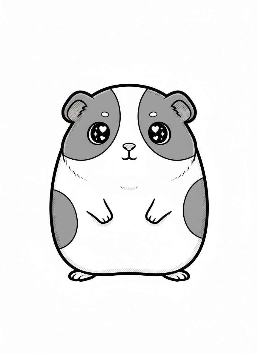 Chomper the Guinea Pig - Black & White Illustration
