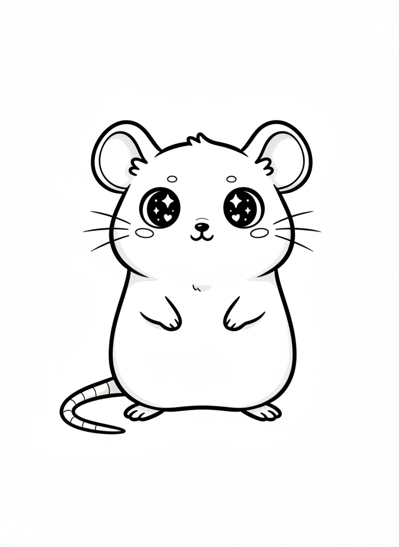 Duchess the Fancy Rat in Kawaii Cute - Black & White Illustration