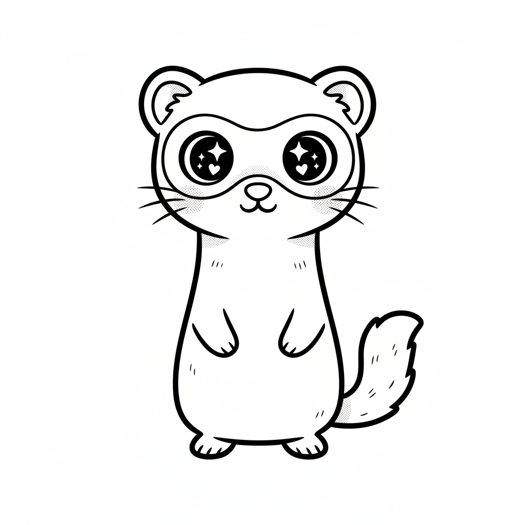 Stripes the Playful Ferret - Black & White Illustration