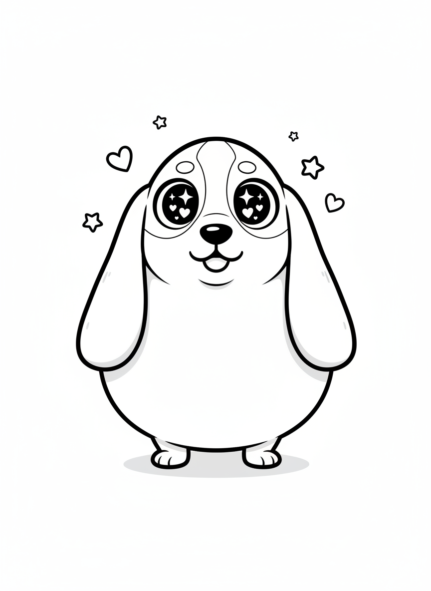 Noodle the Lazy Basset Hound - Black & White Illustration