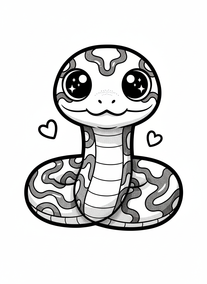 Marble the Ball Python - Black & White Illustration
