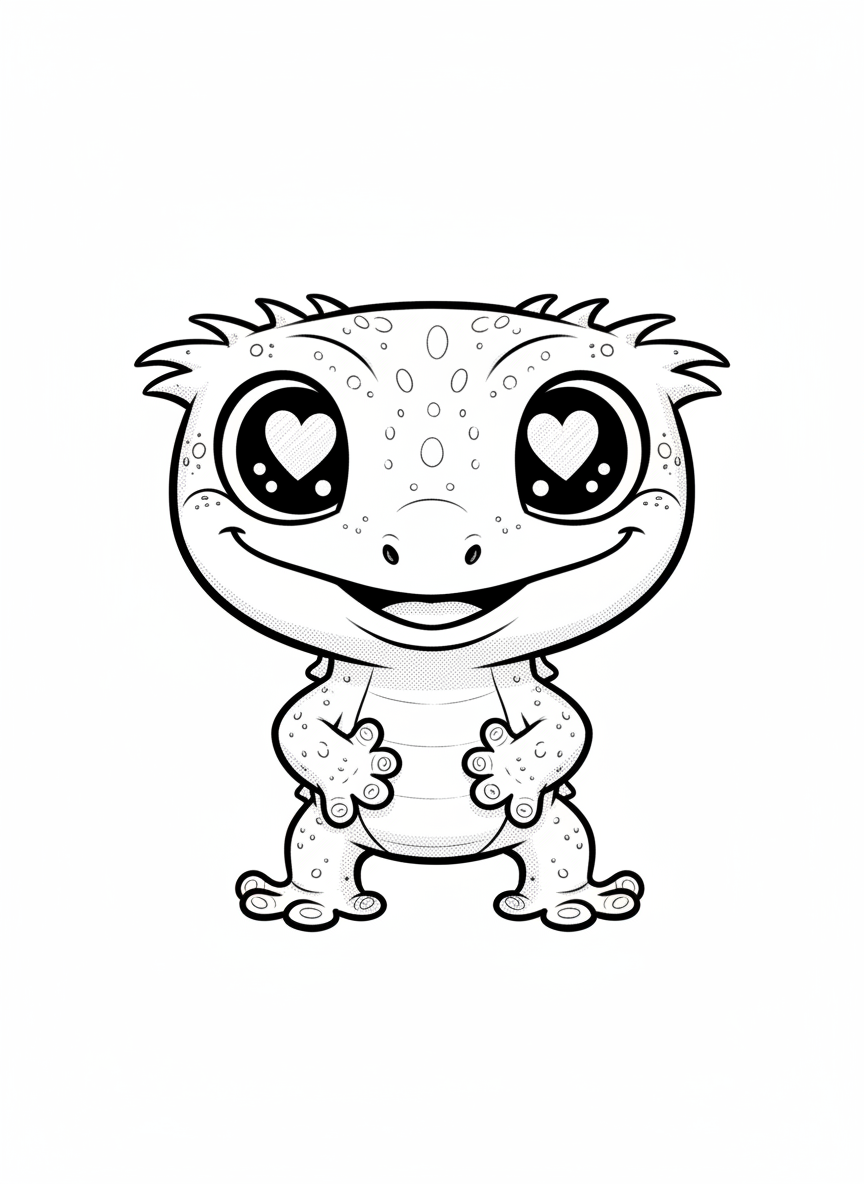 Jasper the Crested Gecko - Black & White Illustration