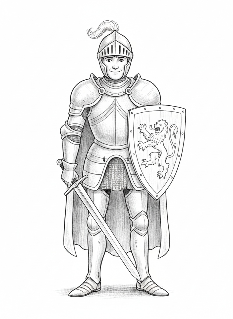 Sir Brave the Noble Knight in Gentle Pencil - Black & White Illustration