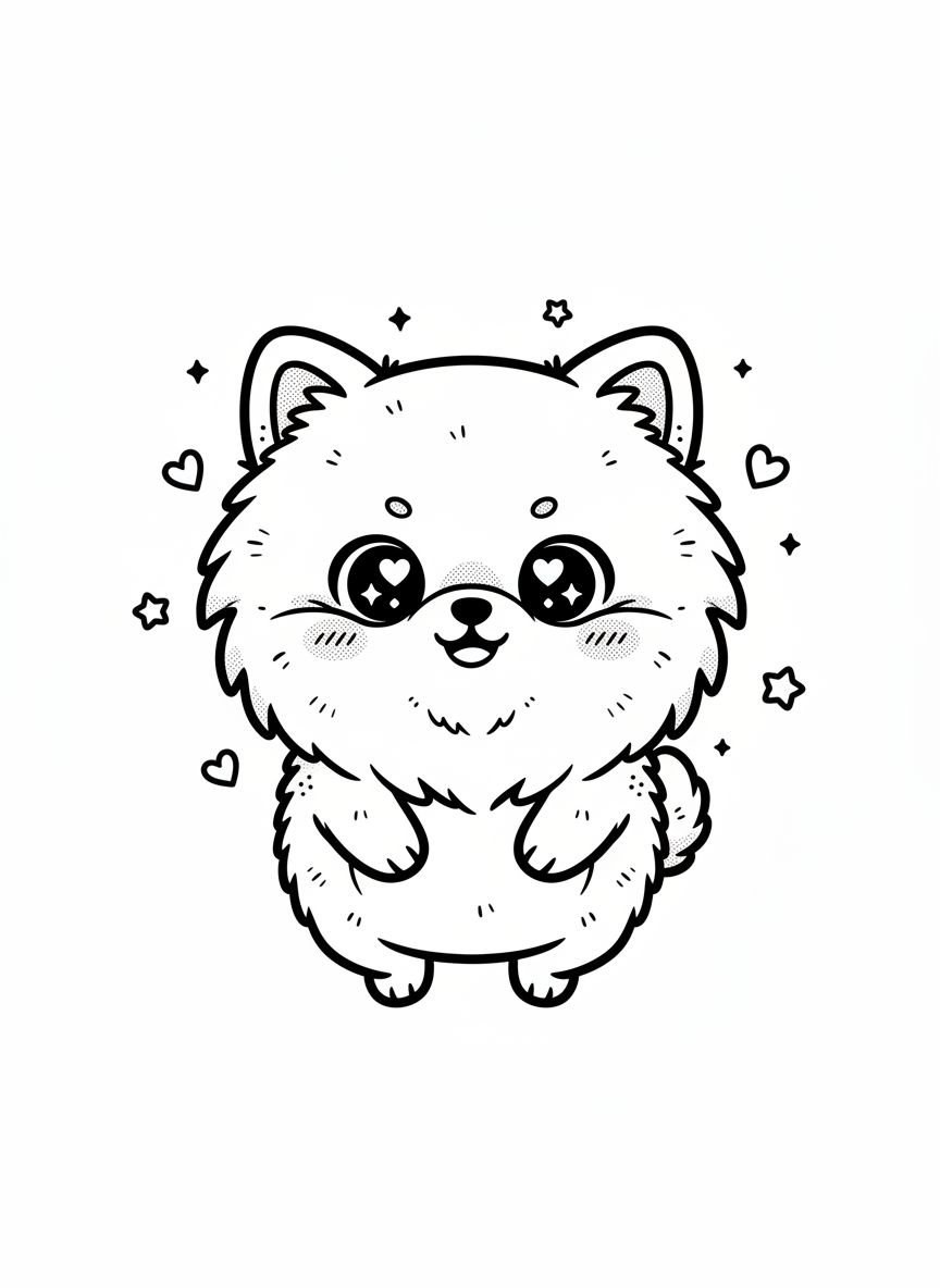 Honey the Sweet Pomeranian - Black & White Illustration