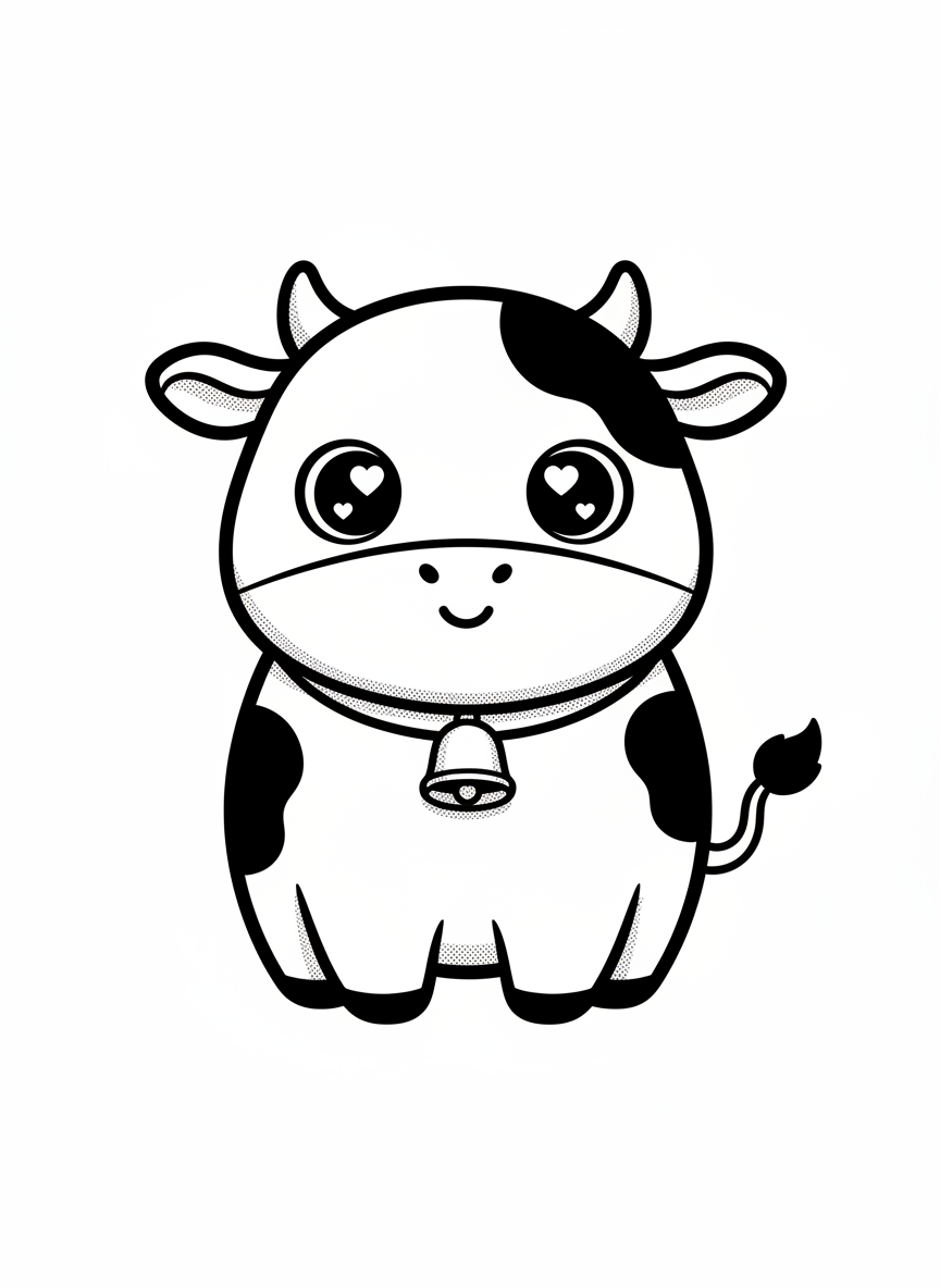 Bessie the Gentle Dairy Cow - Black & White Illustration