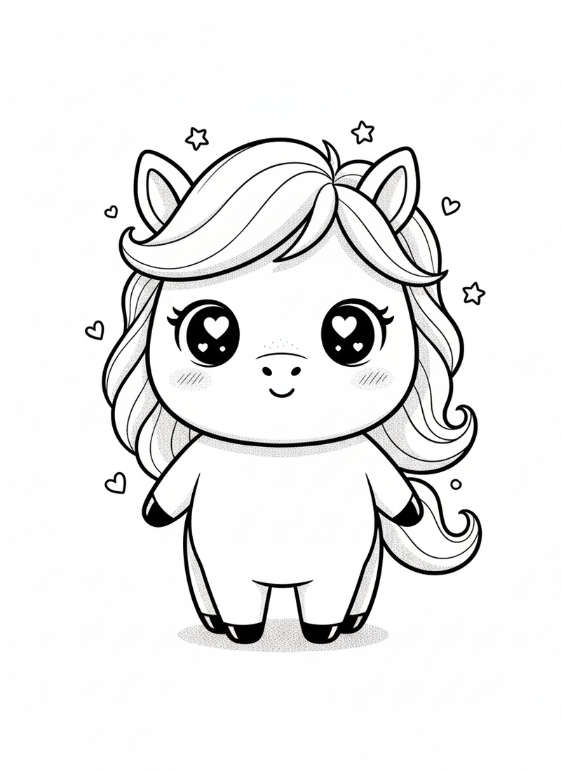Willow the Graceful Mare in Kawaii Cute - Black & White Illustration