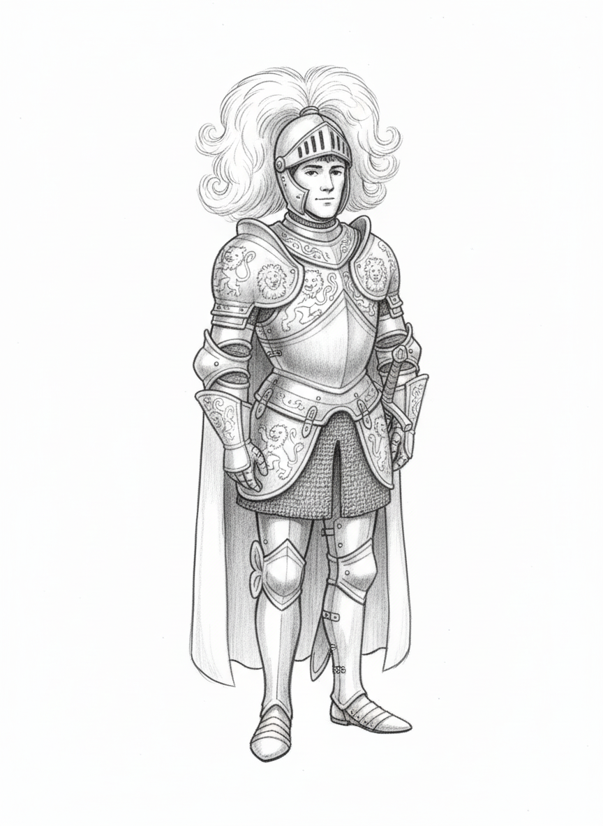 Sir Lancelot the Champion - Black & White Illustration