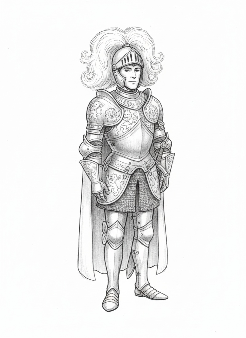 Sir Lancelot the Champion in Gentle Pencil - Black & White Illustration