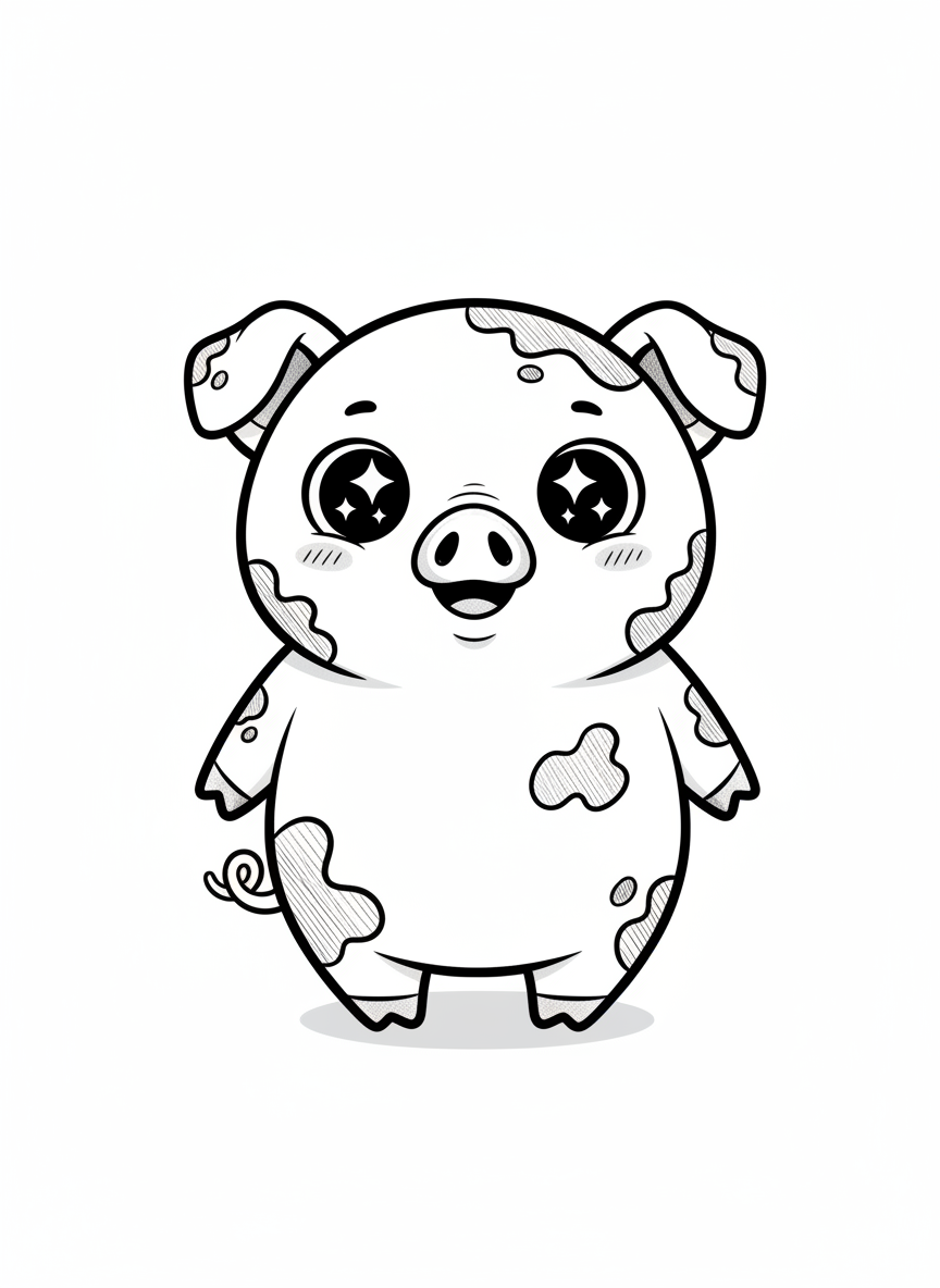 Muddles the Messy Pig - Black & White Illustration