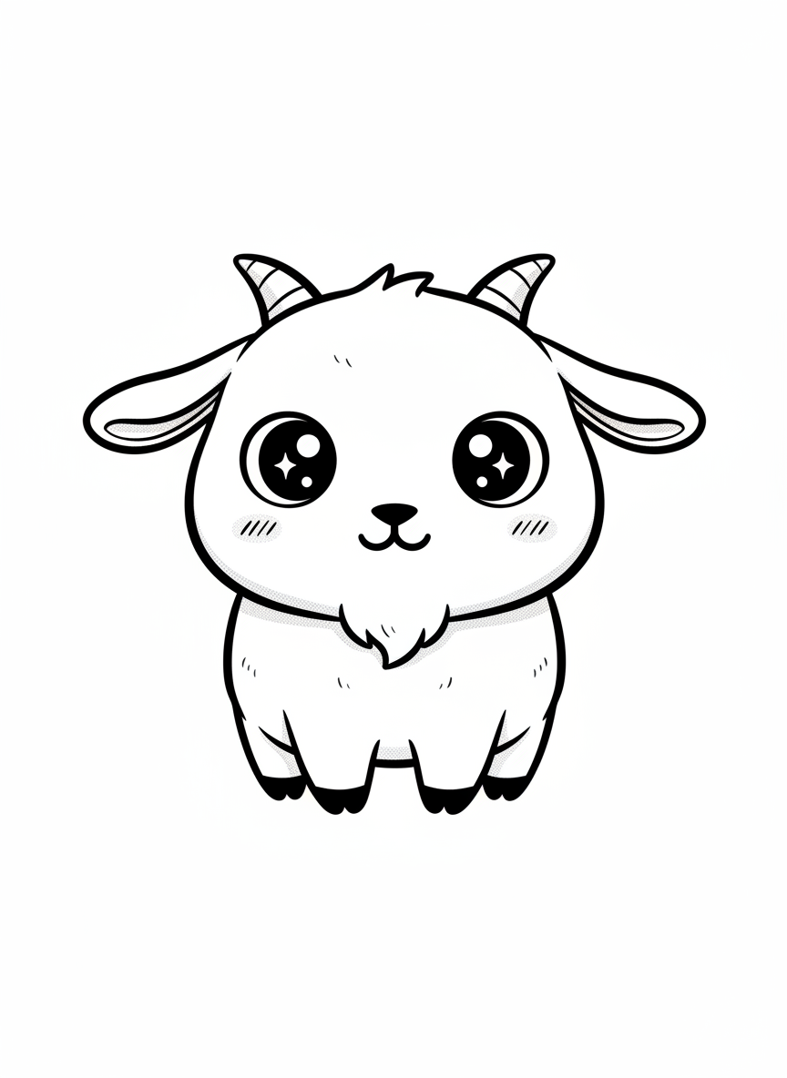 Billy the Stubborn Goat - Black & White Illustration