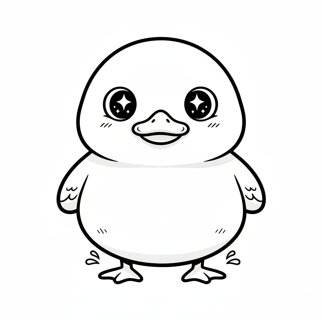 Ducky the Waddling Duck - Black & White Illustration