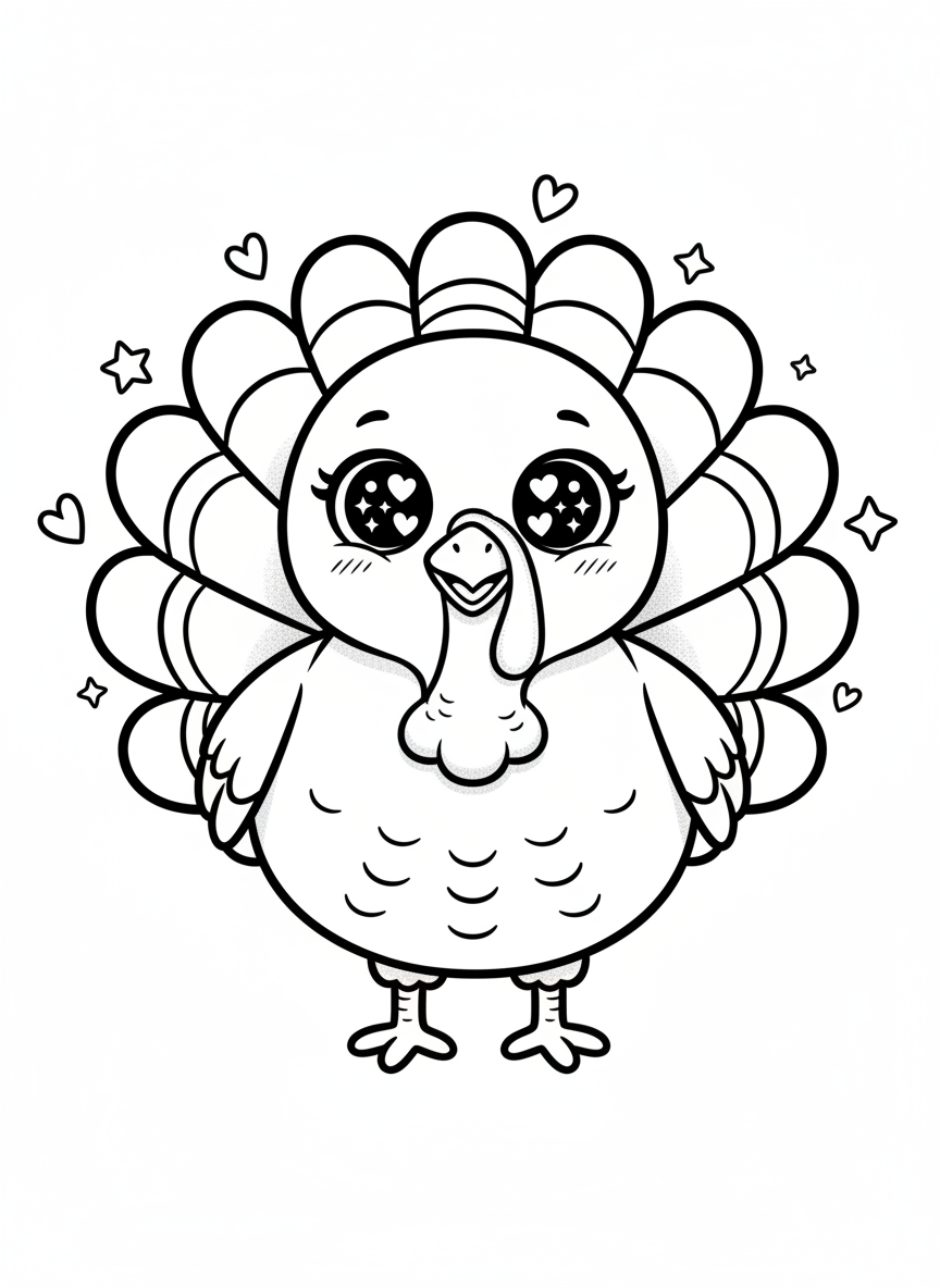 Gobbles the Turkey - Black & White Illustration