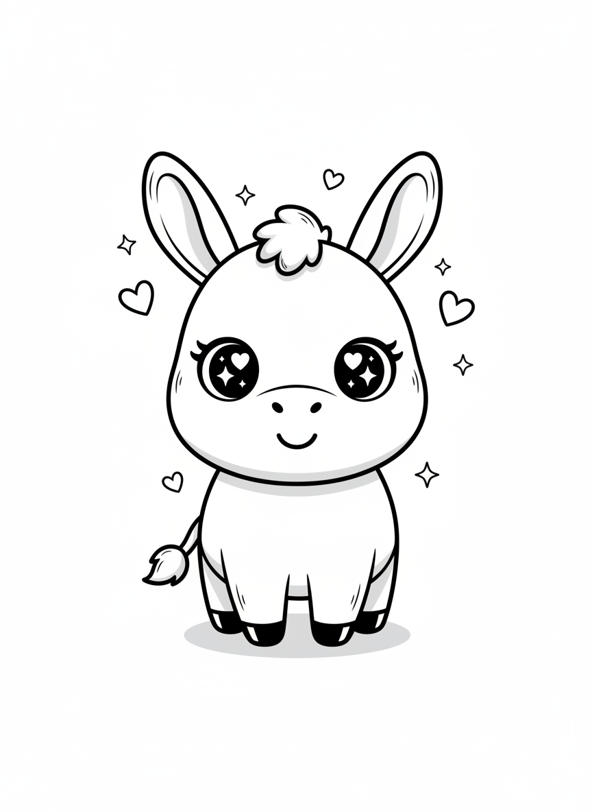Daisy the Friendly Donkey - Black & White Illustration