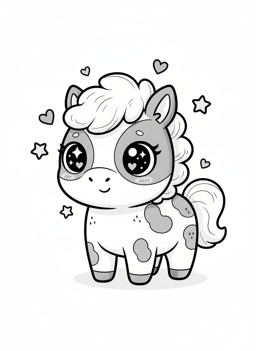 Patches the Spotted Pony - Black & White Illustration