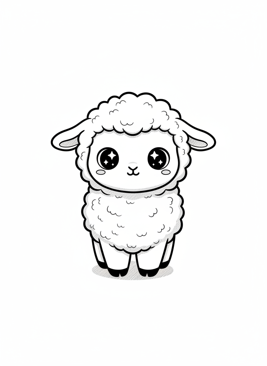 Lambchop the Baby Lamb - Black & White Illustration