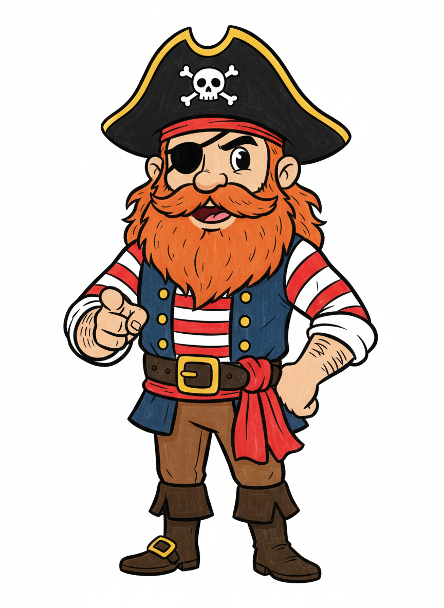Captain Redbeard the Pirate - Full Colored Illustration