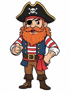 Captain Redbeard the Pirate in Classic Coloring Book - Full Colored Illustration
