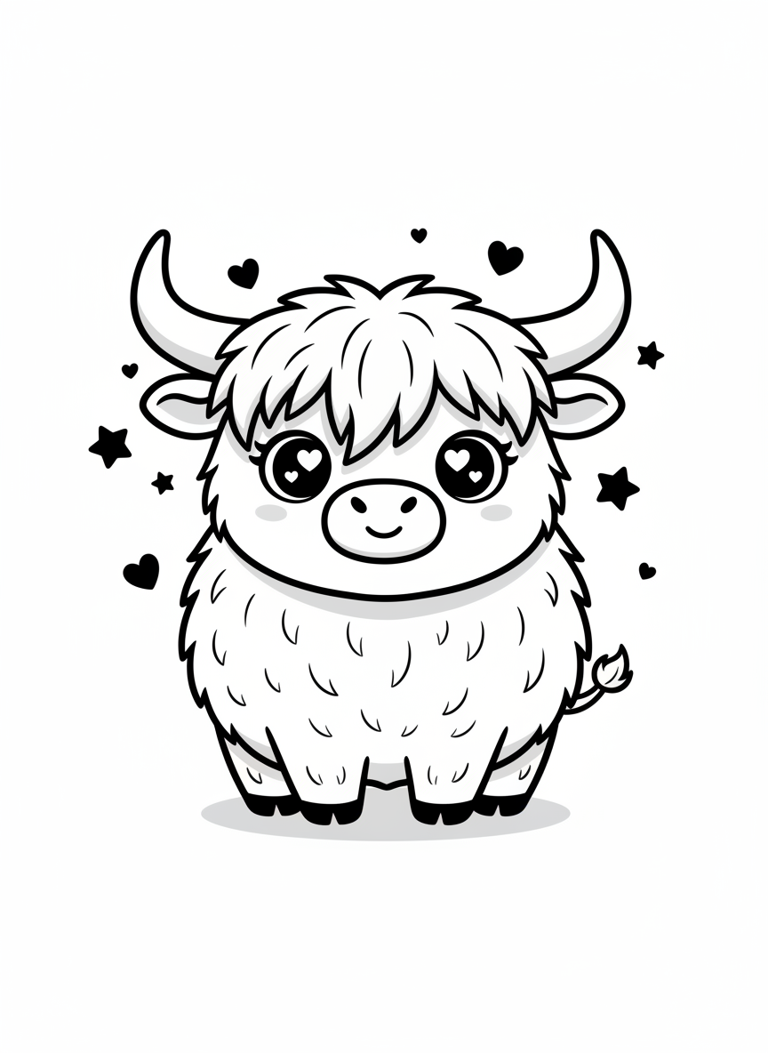 Angus the Highland Bull - Black & White Illustration