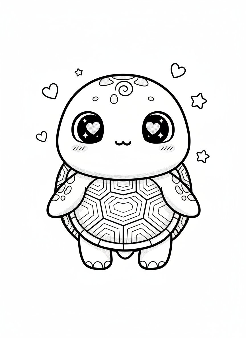 Shelly the Sea Turtle - Black & White Illustration