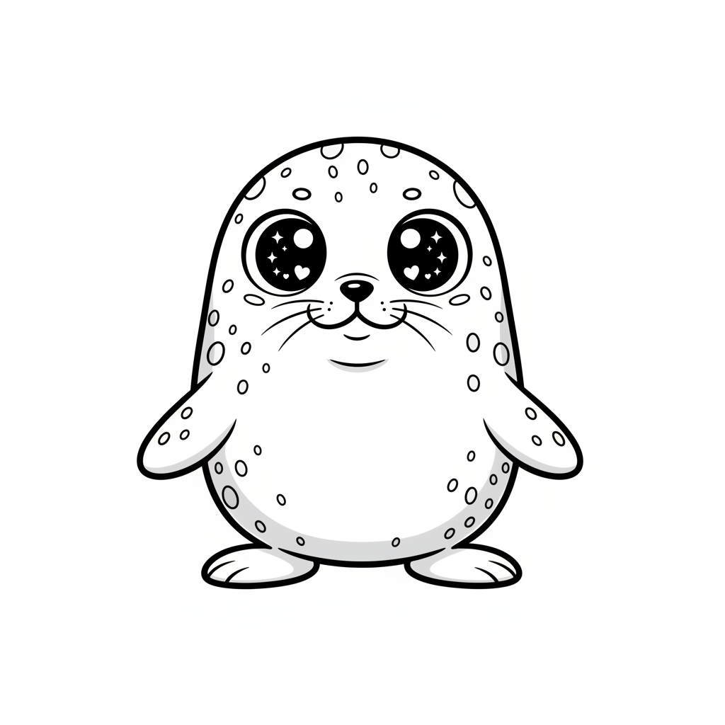 Giggles the Playful Seal - Black & White Illustration