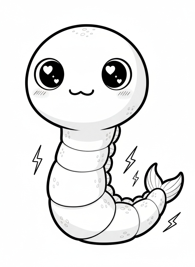 Zapper the Electric Eel in Kawaii Cute - Black & White Illustration