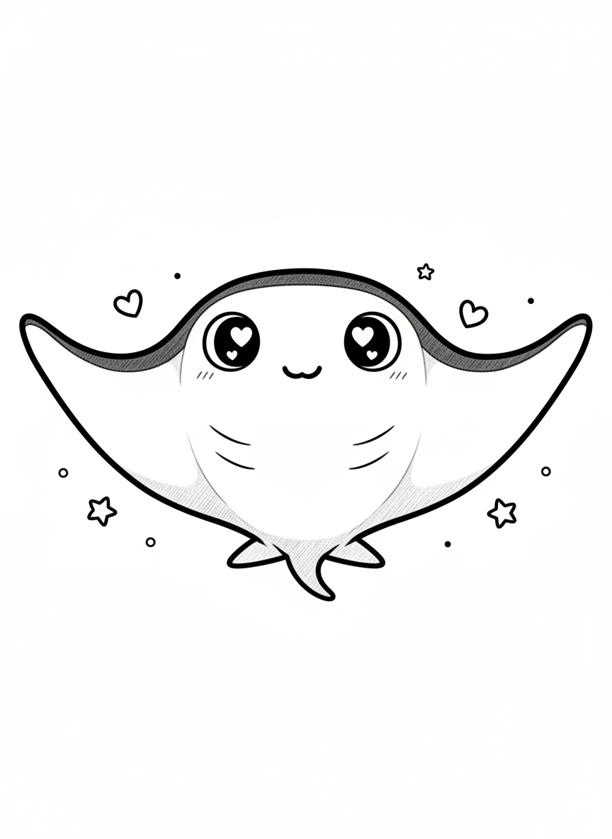 Splash the Manta Ray - Black & White Illustration